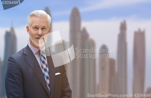 Image of Senior businessman in front of the big city