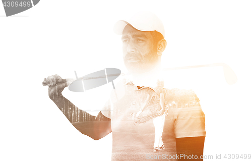 Image of Double exposure of senior golf player