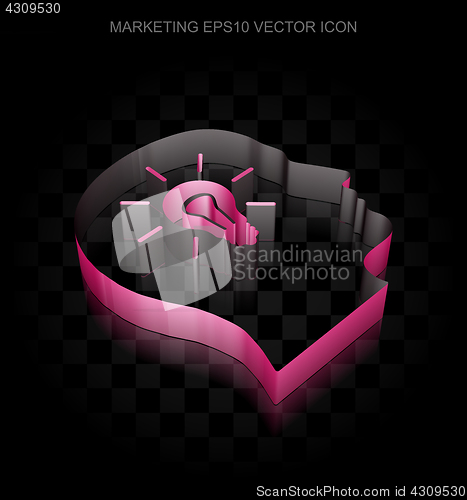 Image of Advertising icon: Crimson 3d Head With Light Bulb made of paper, transparent shadow, EPS 10 vector.