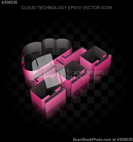 Image of Cloud computing icon: Crimson 3d Cloud Network made of paper, transparent shadow, EPS 10 vector.