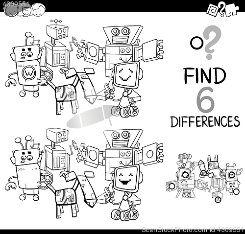 Image of differences with robots coloring page