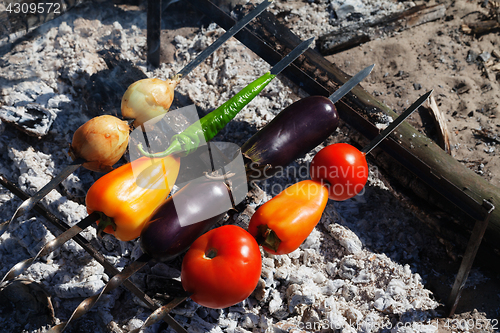 Image of Vegetable shish kebab with tomato, paprika, onion, eggplant and 