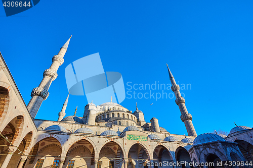 Image of The Blue Mosque also called Sultan Ahmed Mosque or Sultan Ahmet Mosque in Istanbul, Turkey