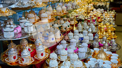 Image of Traditional Turkish coffee sets with metal carving