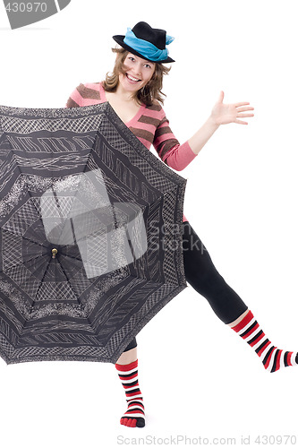 Image of Colorful dressed female with umbrella III