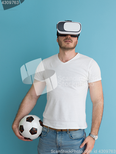 Image of man using VR headset glasses of virtual reality