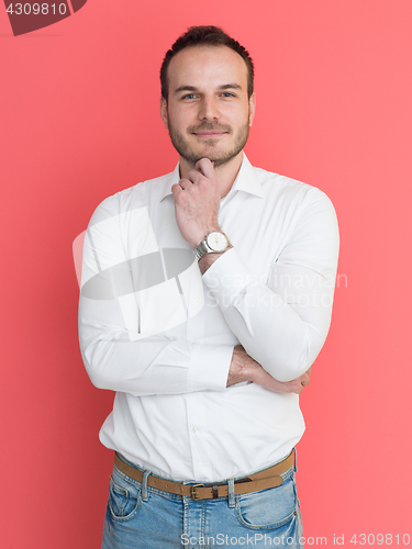 Image of man isolated over a red background