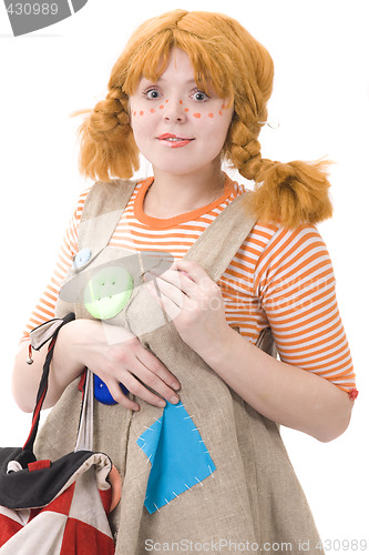 Image of Colorful dressed female with bag