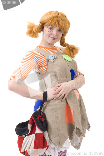 Image of Colorful dressed female with bag III