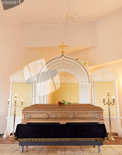 Image of coffin at funeral in christian orthodox church