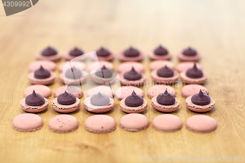 Image of macarons on table at confectionery or bakery