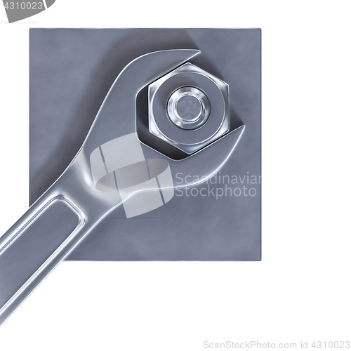 Image of a hexagon nut with a wrench