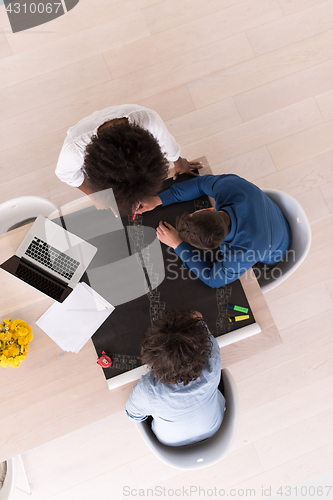 Image of top view of Multiethnic startup business team on meeting