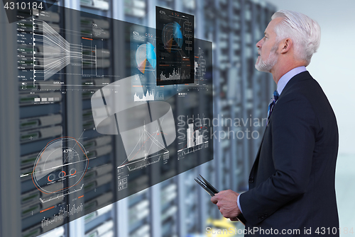 Image of Senior businessman in server room