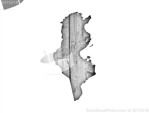 Image of Map of Tunisia on weathered wood