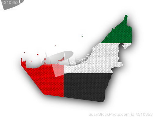 Image of Map and flag of United Arab Emirates on old linen