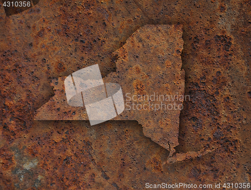 Image of Map of New York on rusty metal