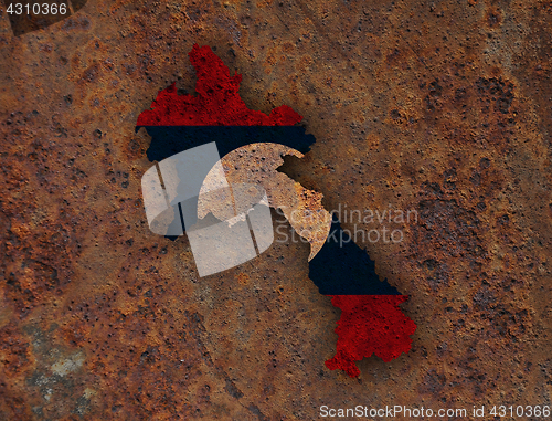 Image of Map and flag of Laos on rusty metal