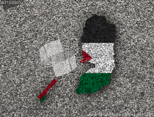 Image of Map and flag of Palestine on poppy seeds