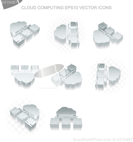 Image of Cloud computing icons set: different views of metallic Cloud Network, transparent shadow, EPS 10 vector.