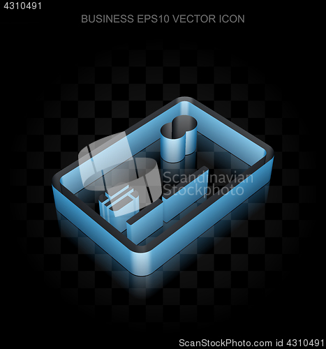 Image of Business icon: Blue 3d Credit Card made of paper, transparent shadow, EPS 10 vector.