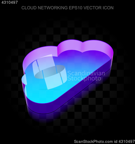 Image of Cloud technology icon: 3d neon glowing Cloud made of glass, EPS 10 vector.