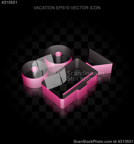 Image of Tourism icon: Crimson 3d Camera made of paper, transparent shadow, EPS 10 vector.