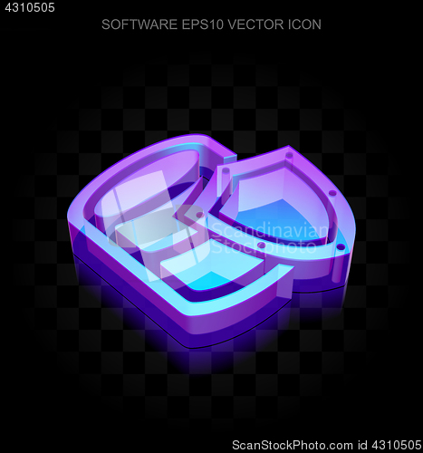 Image of Programming icon: 3d neon glowing Database With Shield made of glass, EPS 10 vector.