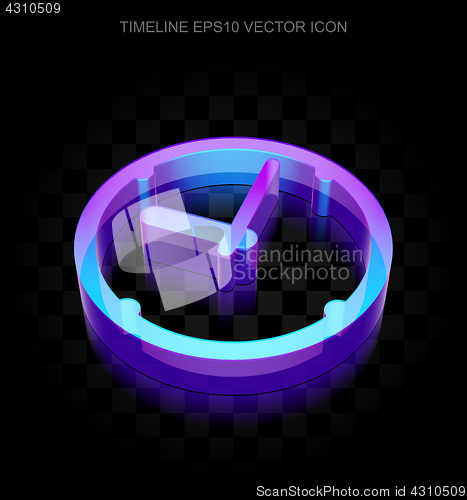 Image of Timeline icon: 3d neon glowing Clock made of glass, EPS 10 vector.