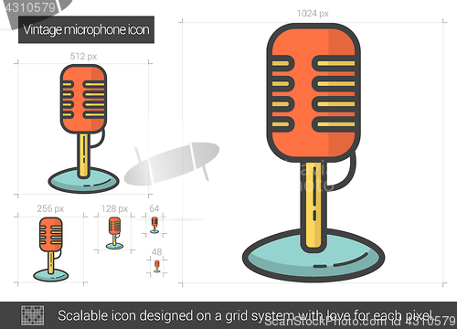 Image of Vintage microphone line icon.