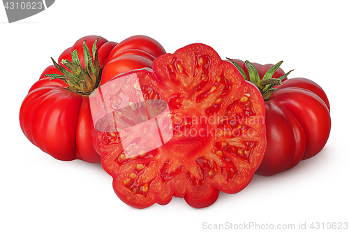 Image of Whole and part of heirloom tomatoes