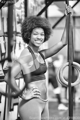 Image of portrait of black women after workout dipping exercise