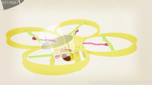 Image of Drone, quadrocopter, with photo camera flying. 3d render. Vintag