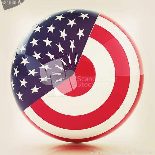 Image of sphere instead letter O textured by USA flag. 3d render. Vintage
