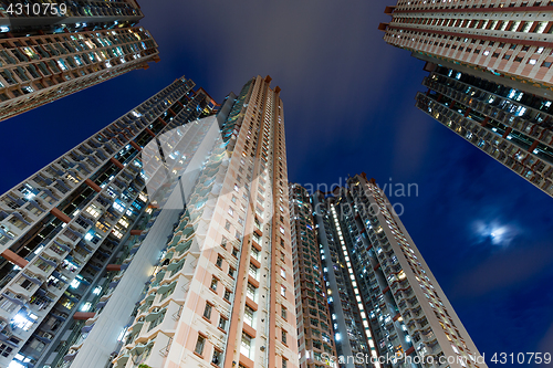 Image of Residential building from low angle at night