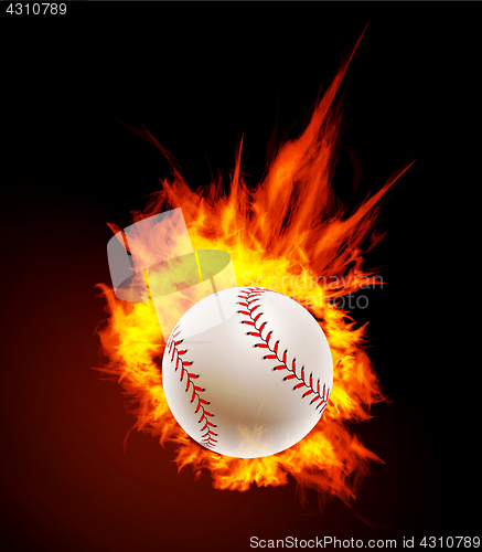 Image of Baseball ball on fire background.