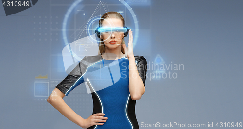 Image of woman in virtual reality 3d glasses with screens