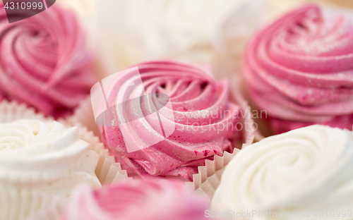 Image of close up of zephyr or marshmallow dessert on plate