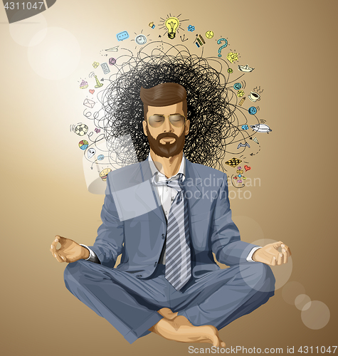 Image of Businessman Hipster in Lotus Pose Meditating ORIGINAL-