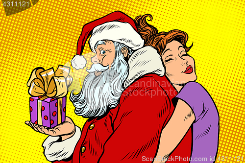 Image of Santa Claus and beautiful woman, a surprise Christmas gift