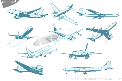 Image of set aircraft air transport isolate on white background