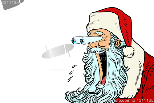 Image of Santa Claus with bulging eyes, a surprise reaction