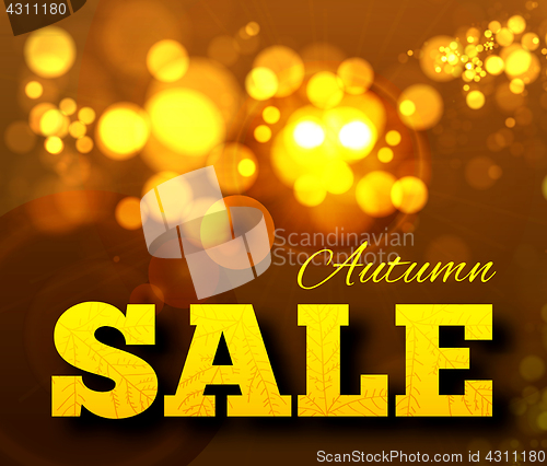 Image of Autumn sale background with leaf texture on the lettersh and bokeh.