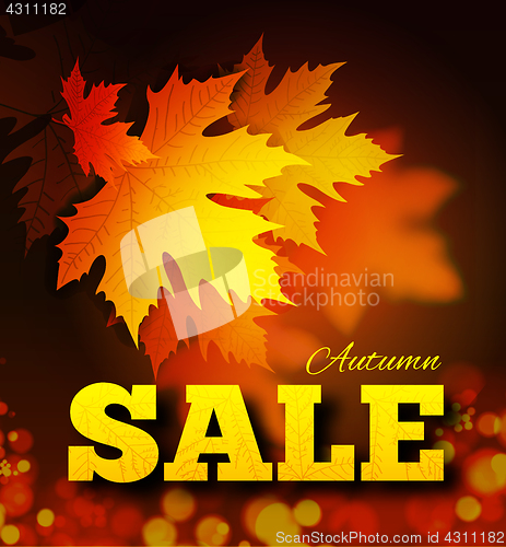 Image of Autumn sale background with leaf texture on the lettersh and bokeh.