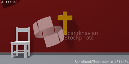 Image of chair and christian cross - 3d rendering