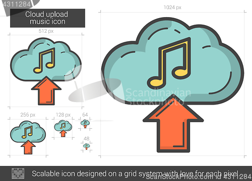 Image of Cloud upload music line icon.