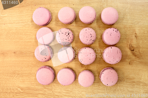 Image of macarons on table at confectionery or bakery