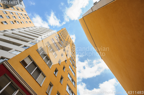 Image of wide angle shot of new residential buildings