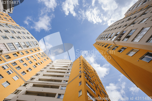 Image of wide angle shot of new residential buildings