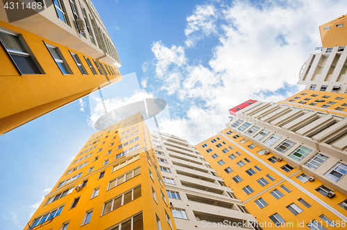 Image of wide angle shot of new residential buildings